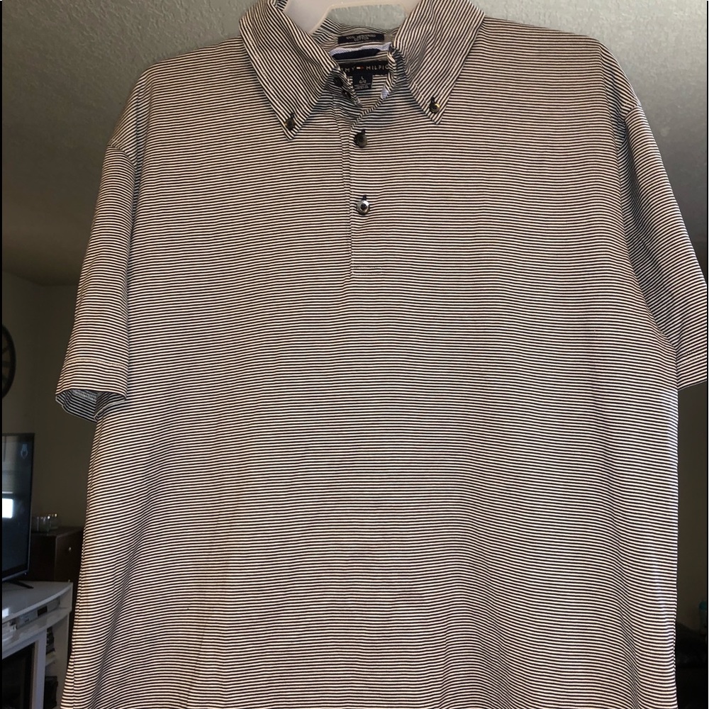 Tommy Hilfiger black/white striped polo Large(click to see actual picture)